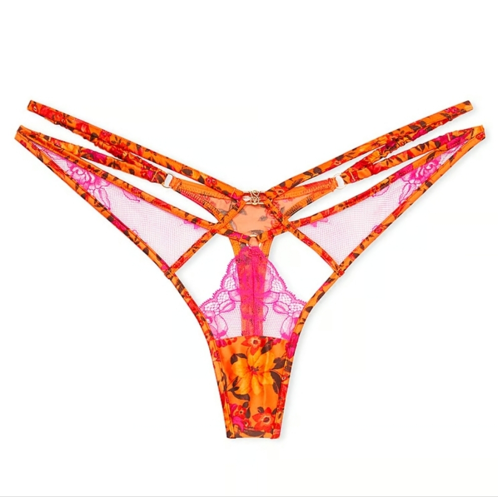 NWTs Victoria's Secret Tropical Satin Lace High-Leg Strappy Thong Panty Size M